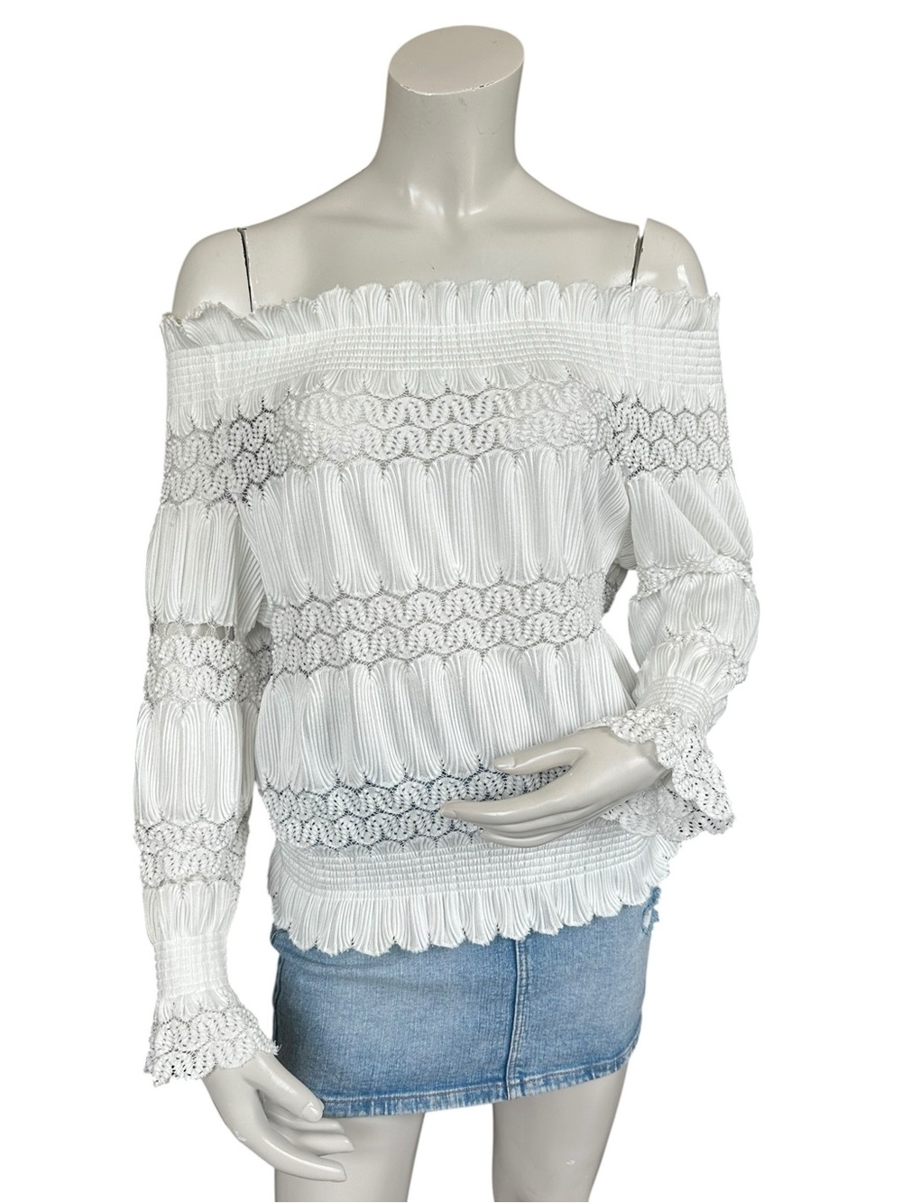 Anthropologie Deletta White Off Shoulder Dressy Long Sleeve Blouse Medium